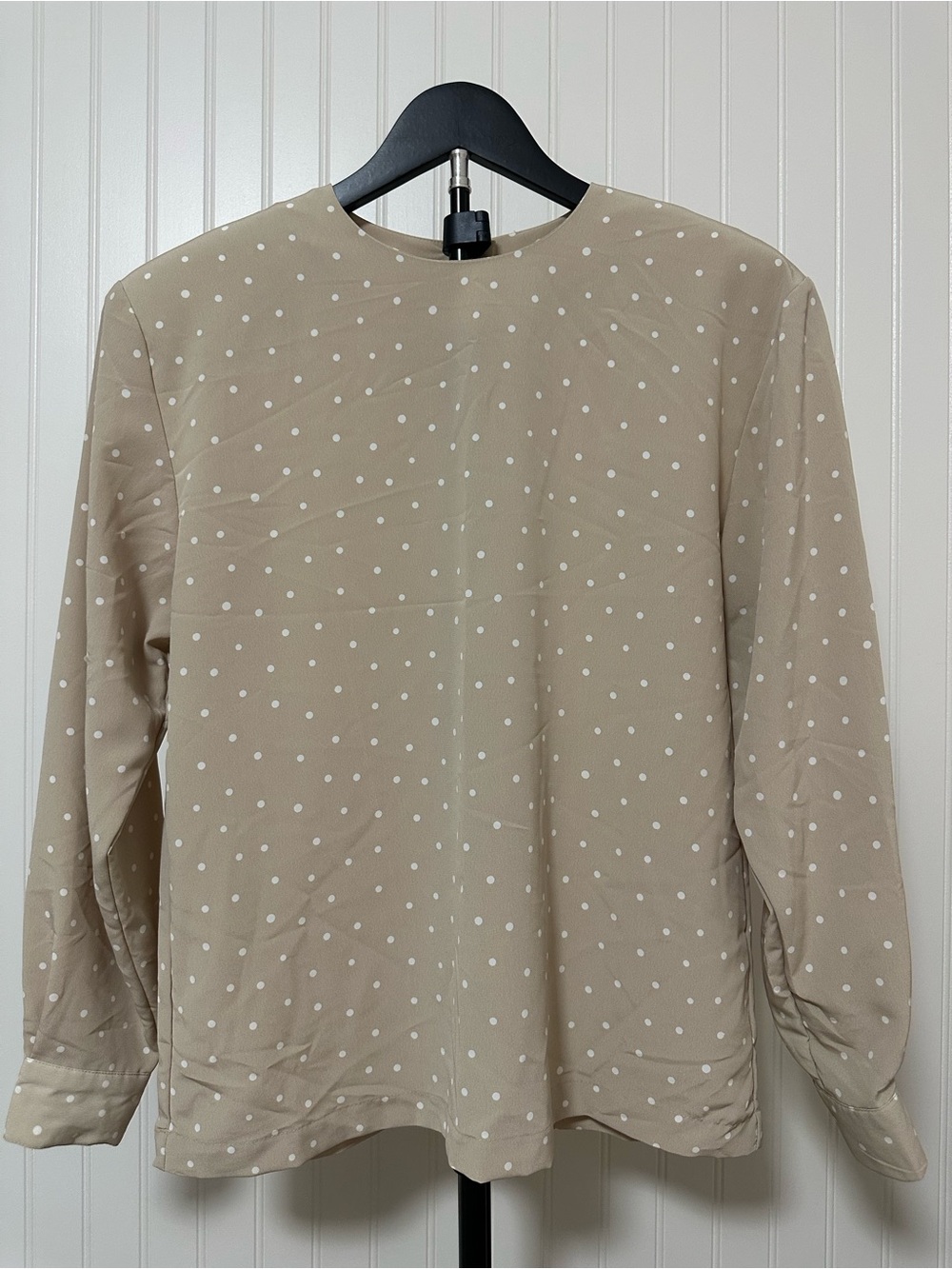 Vintage 80s Chaus Beige Polka Dot Blouse Size 6